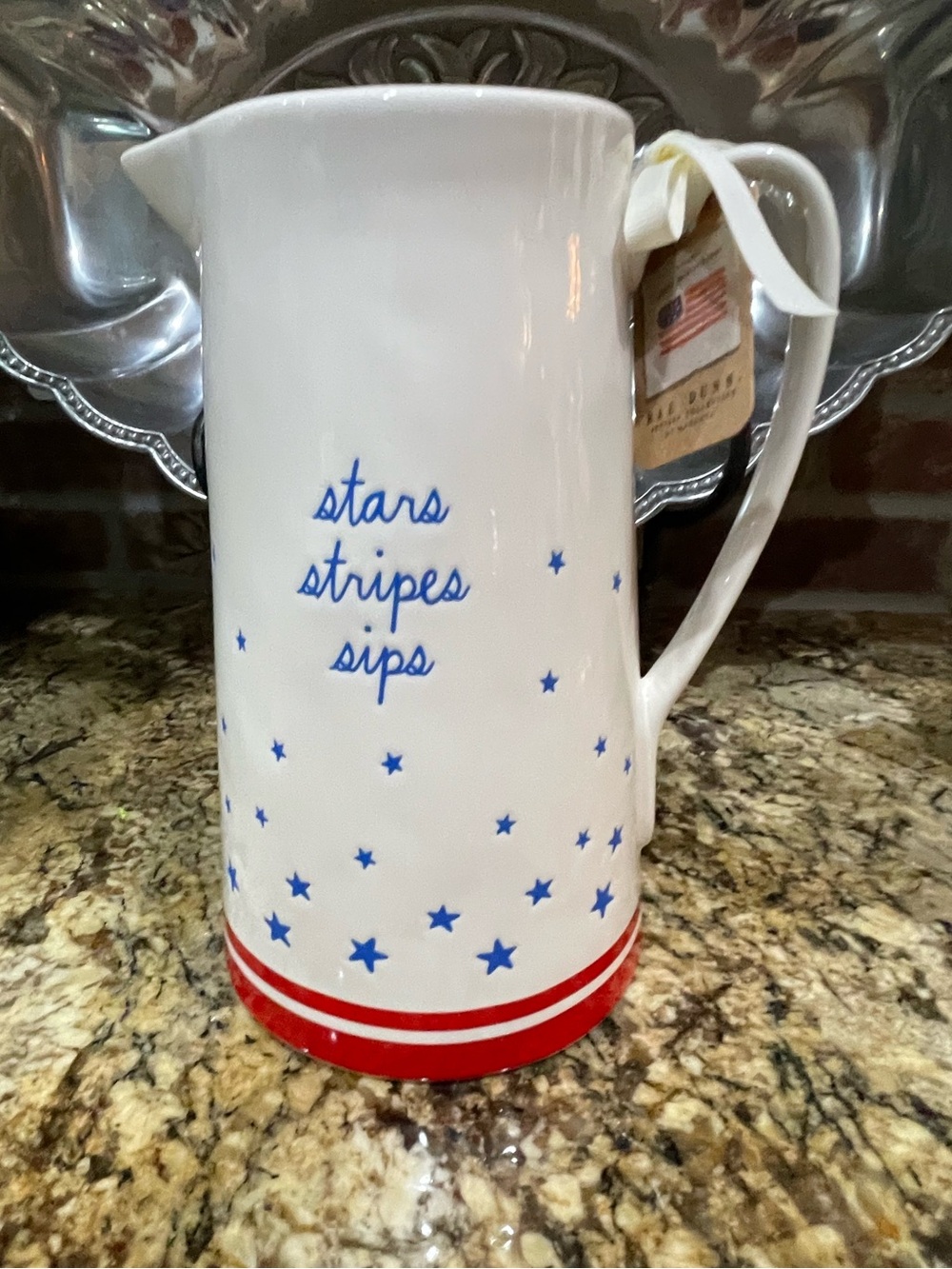 Rae Dunn Stars Stripes Sips red white and blue ceramic pitcher  Brand New!
